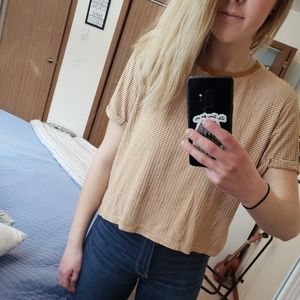 Mustard and white striped tee shirt